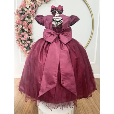 Vestido Infantil Damas Honra Casamento Marsala Renda Pérola