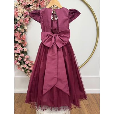 Vestido Infantil Damas Honra Casamento Marsala Renda Pérola