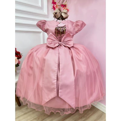 Vestido Infantil Damas Honra Casamento Rose C/ Renda Pérola