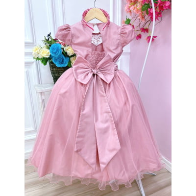 Vestido Infantil Damas Honra Casamento Rose C/ Renda Pérola