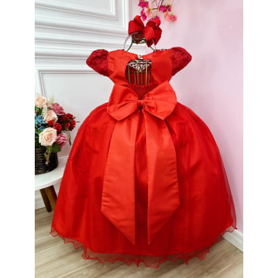Vestido Infantil Damas Honra Casamento Vermelho Renda Pérola