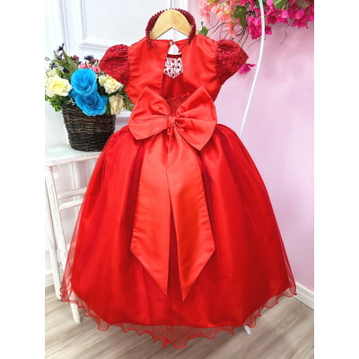 Vestido Infantil Damas Honra Casamento Vermelho Renda Pérola