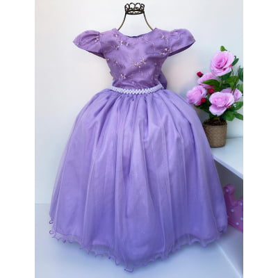Vestido Infantil Damas Honra Lilás Casamentos Pérolas
