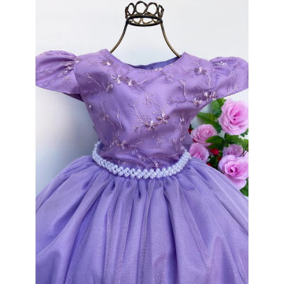 Vestido Infantil Damas Honra Lilás Casamentos Pérolas
