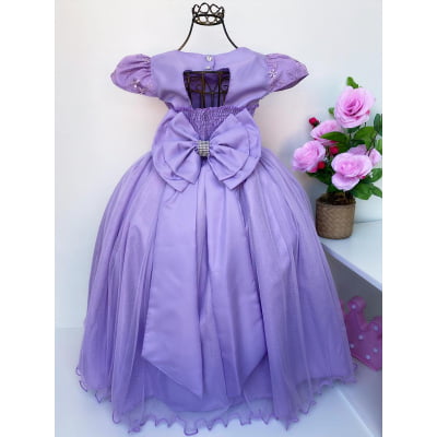 Vestido Infantil Damas Honra Lilás Casamentos Pérolas