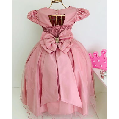 Vestido Infantil Damas Honra Nude Casamentos Pérolas