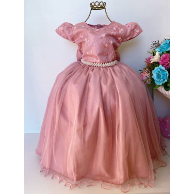 Vestido Infantil Damas Honra Nude Casamentos Pérolas
