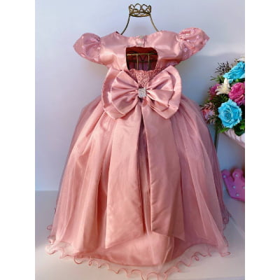 Vestido Infantil Damas Honra Nude Casamentos Pérolas