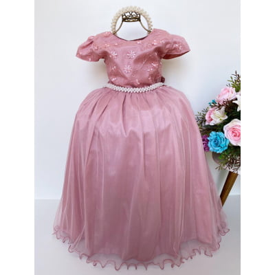 Vestido Infantil Damas Honra Nude Casamentos Pérolas