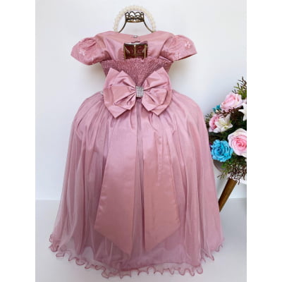 Vestido Infantil Damas Honra Nude Casamentos Pérolas