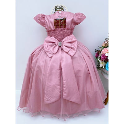 Vestido Infantil Damas Honra Nude Casamentos Pérolas