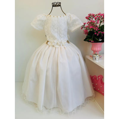 Vestido Infantil Damas Honra OFF White Casamentos Strass