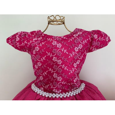 Vestido Infantil Damas Honra Pink Casamentos Pérolas