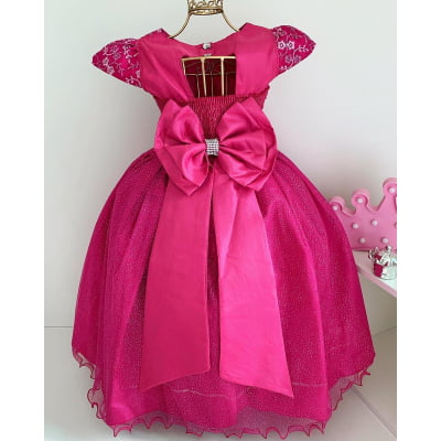 Vestido Infantil Damas Honra Pink Casamentos Pérolas