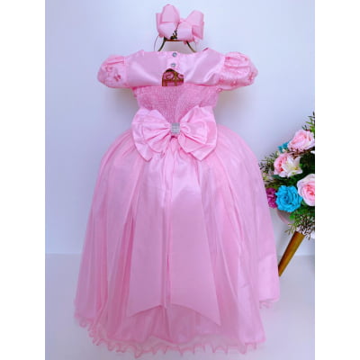 Vestido Infantil Damas Honra Rosa Casamentos Pérolas