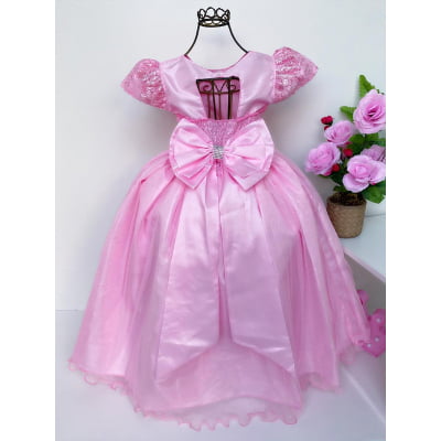 Vestido Infantil Damas Honra Rosa Casamentos Pérolas