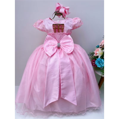 Vestido Infantil Damas Honra Rosa Casamentos Renda Pérolas