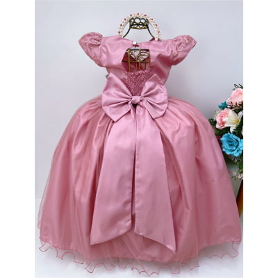Vestido Infantil Damas Honra Rose Casamento Renda Pérola