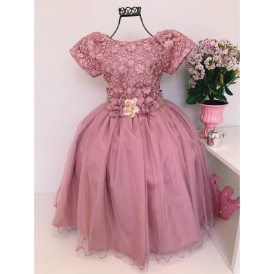 Vestido Infantil Damas Honra Rosê Casamentos Strass