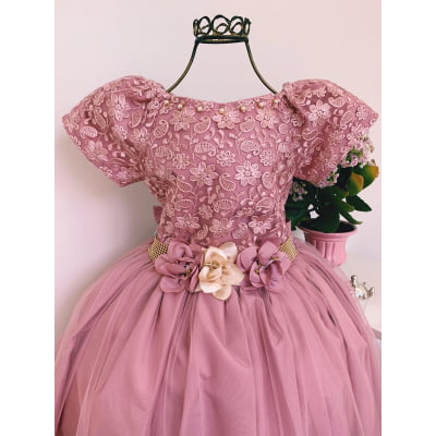 Vestido Infantil Damas Honra Rosê Casamentos Strass