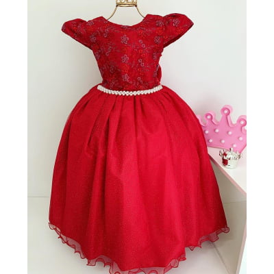 Vestido Infantil Damas Honra Vermelho Casamentos Pérola Luxo