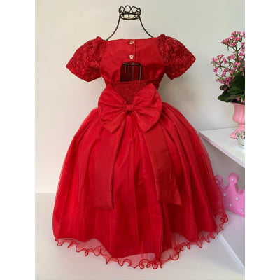 Vestido Infantil Damas Honra Vermelho Casamentos Pérola Luxo