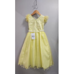 Vestido Infantil Longo Amarelo C/ Apliques e Renda Damas