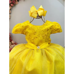 Vestido Infantil Longo Amarelo C/ Renda Daminhas de Honra