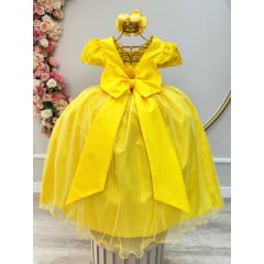 Vestido Infantil Longo Amarelo C/ Renda Daminhas de Honra