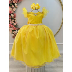 Vestido Infantil Longo Amarelo Daminhas de Honra C/ Glitter