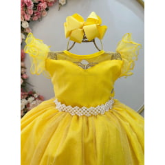 Vestido Infantil Longo Amarelo Daminhas de Honra C/ Glitter