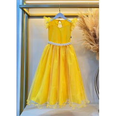 Vestido Infantil Longo Amarelo Daminhas de Honra C/ Glitter