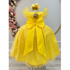 Vestido Infantil Longo Amarelo Daminhas de Honra C/ Glitter
