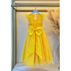 Vestido Infantil Longo Amarelo Daminhas de Honra C/ Glitter