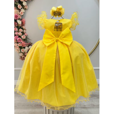 Vestido Infantil Longo Amarelo Daminhas de Honra C/ Glitter
