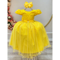 Vestido Infantil Longo Amarelo Daminhas de Honra C/ Renda