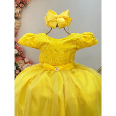 Vestido Infantil Longo Amarelo Daminhas de Honra C/ Renda