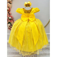 Vestido Infantil Longo Amarelo Daminhas de Honra C/ Renda