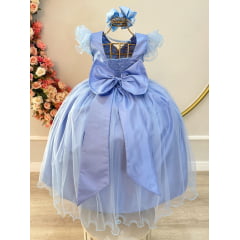 Vestido Infantil Longo Azul C/ Apliques Luxo Daminas Festas