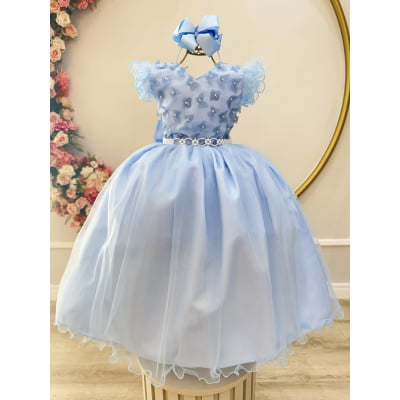 Vestido Infantil Longo Azul Claro C/ Apliques Daminas Festas Vestido Infantil Longo Azul Claro C/ Apliques Daminas Festas
