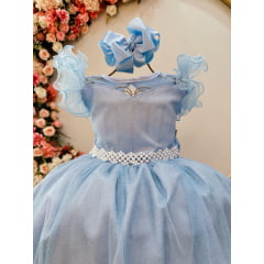 Vestido Infantil Longo Azul Claro Daminhas de Honra C/ Glitter
