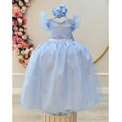 Vestido Infantil Longo Azul Claro Daminhas de Honra C/ Glitter