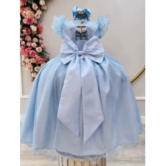 Vestido Infantil Longo Azul Claro Daminhas de Honra C/ Glitter