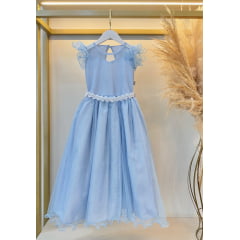 Vestido Infantil Longo Azul Claro Daminhas de Honra C/ Glitter
