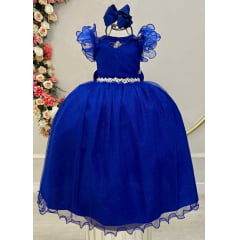 Vestido Infantil Longo Azul Royal Daminhas C/ Glitter Festas