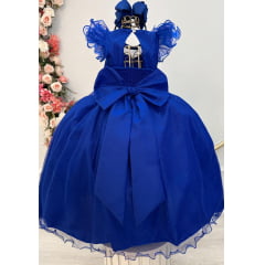 Vestido Infantil Longo Azul Royal Daminhas C/ Glitter Festas