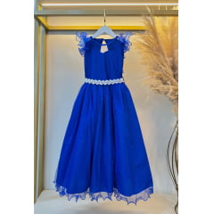 Vestido Infantil Longo Azul Royal Daminhas C/ Glitter Festas