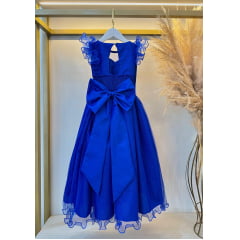 Vestido Infantil Longo Azul Royal Daminhas C/ Glitter Festas