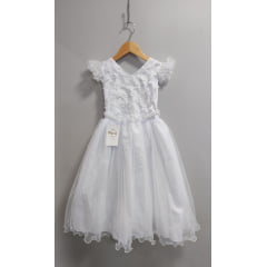 Vestido Infantil Longo Branco Com Apliques Daminhas Festas