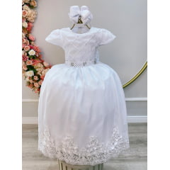 Vestido Infantil Longo Branco Daminhas de Honra Busto Nervura